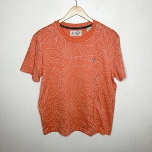 Original Penguin T-shirt Orange Camella Leaf Print Shirt Casual Beach Mens Large